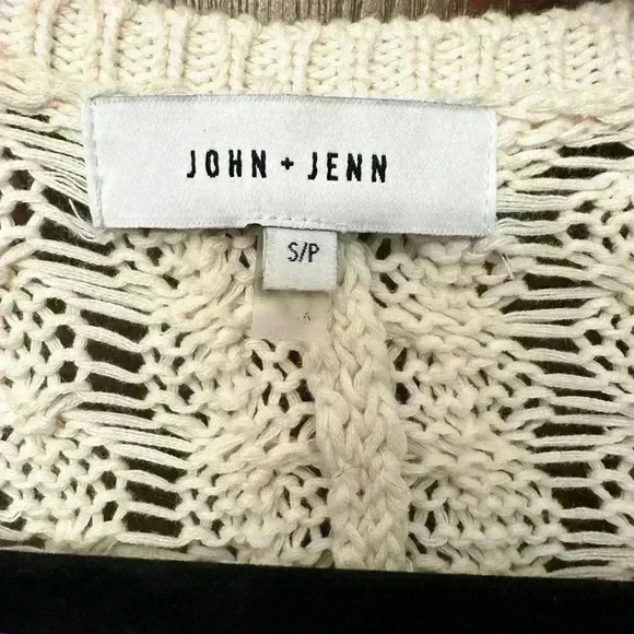 John + Jenn Beige 100% Cotton Long Sleeve Open Knit Cardigan Sweater - Size S - Picture 2 of 7